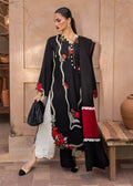 Crimson Kohl 3 Piece stitched Pakistani suit in black with red floral embroidery, shown on mode
